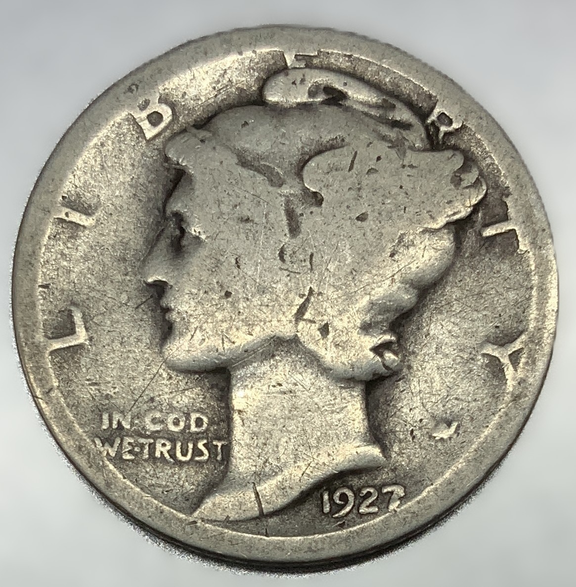 1927-P Mercury Dime 10c Circulated Condition 90% Silver US Coin - 0002