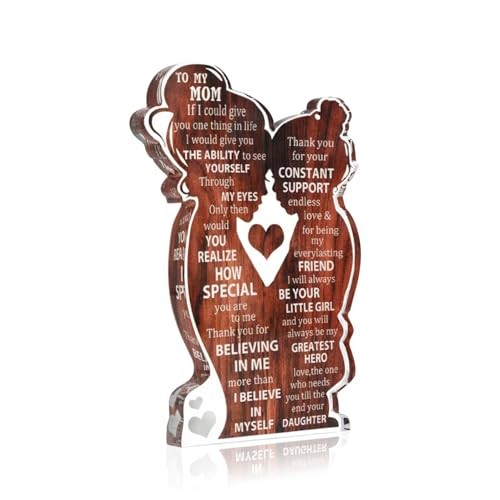 Mom Gifts from Daughter, To My Mom Acrylic Plaque Desk Sign, Heartfelt Brown