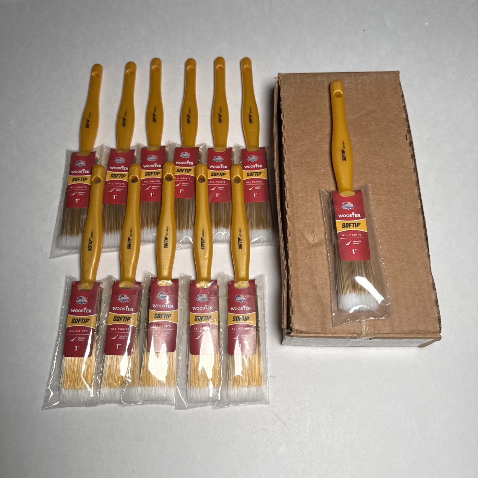 (12) Wooster Q3108-1 -1" Trim/Wall Soft, Synthetic Bristle, Paint Brushes - New!