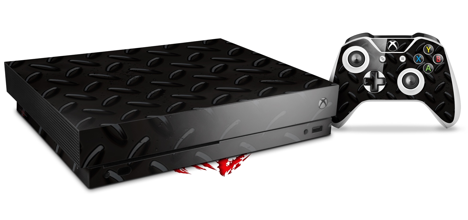 Skin Set for XBOX One X Diamond Plate Metal 02 Black