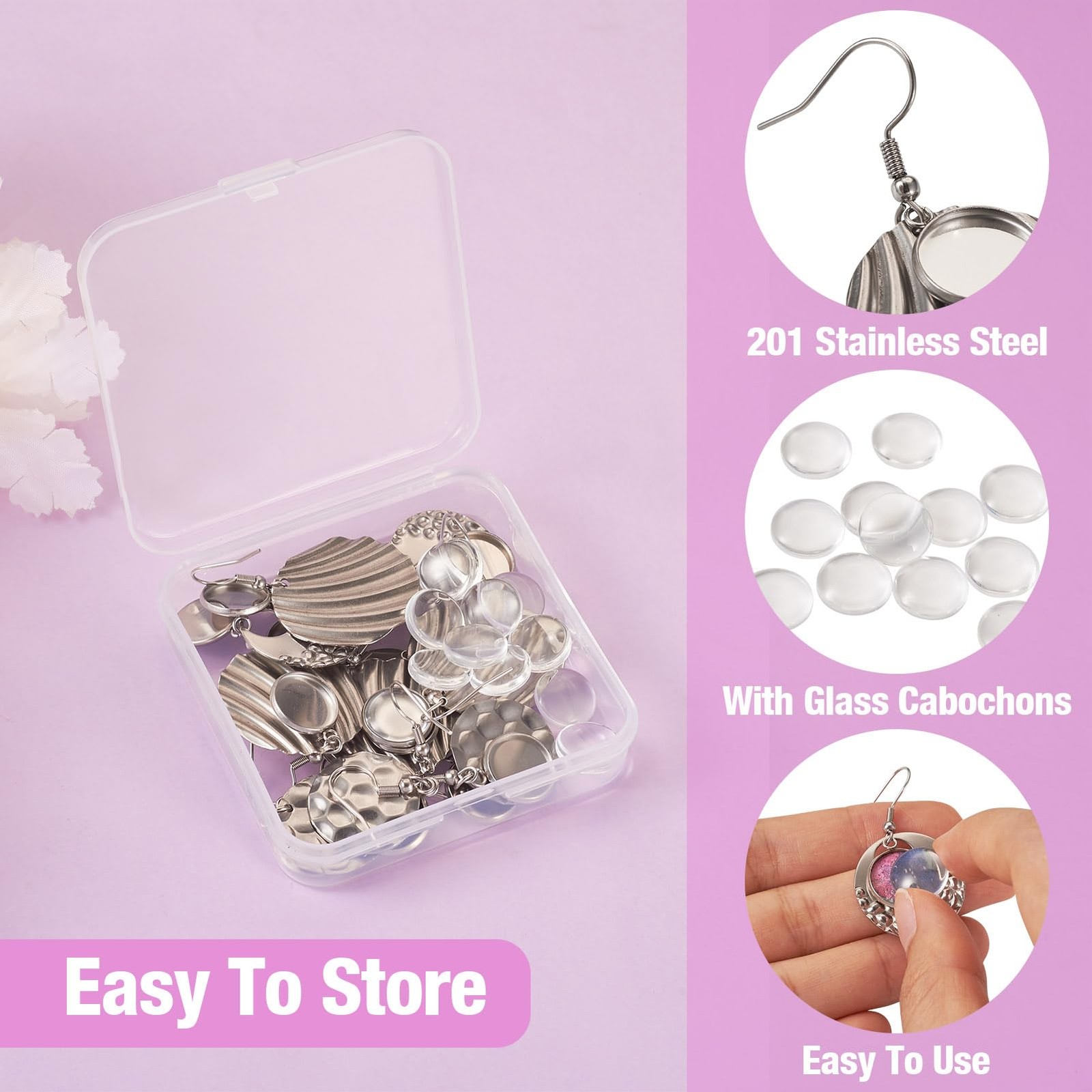 12Pcs Stainless Steel round Earring Bezel Trays Dangle Earring Base Setting Ear