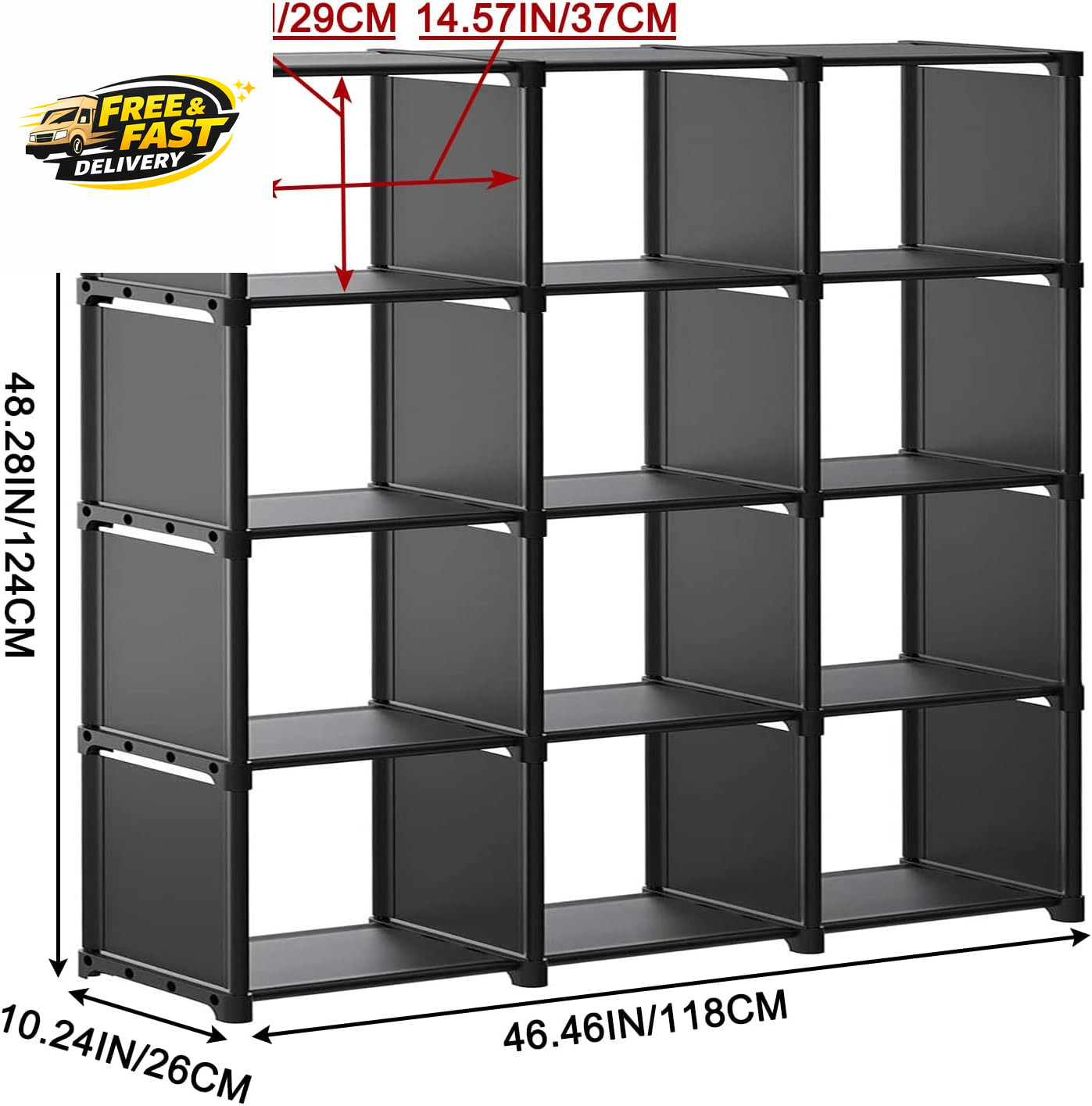 12 Cube Storage Organizer Book Shelves, DIY Open Stackable Bookshelf, Extra Larg