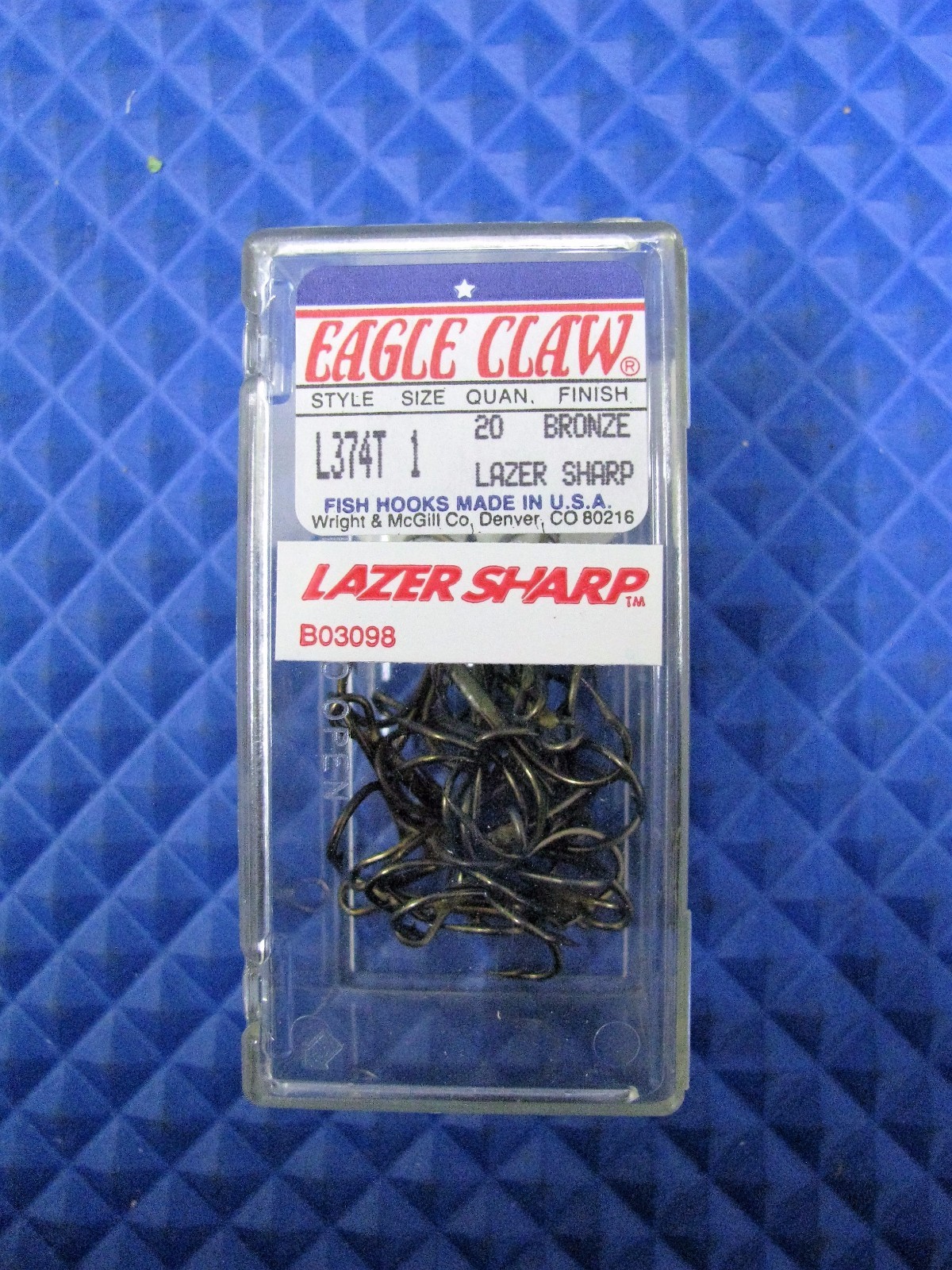EAGLE CLAW FISH-HOOK LAZER SHARP Size 1 Style L374T Bronze Finish  20 Count Box