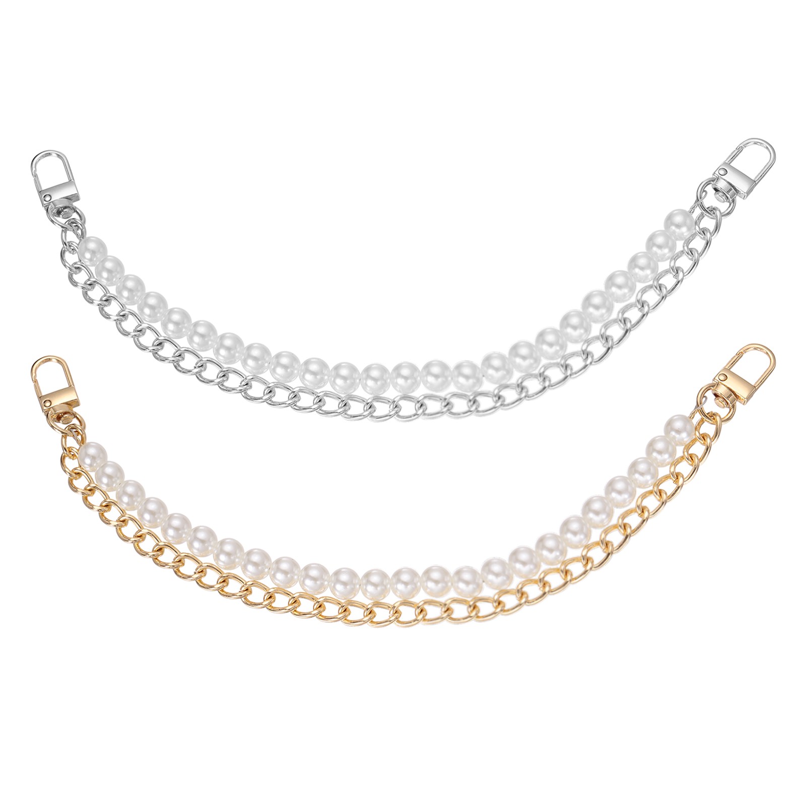 2Pcs Pearl Purse Double Chain, 11.8" Metal Purse Extender Chain, Gold/Silver