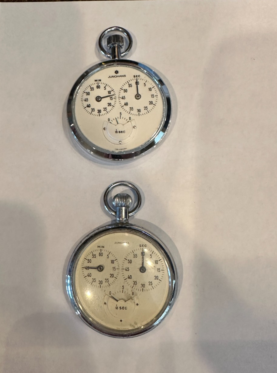 2-Junghans Track Timer Number 18 Vintage Stop Watch With Box And Papers. 7 Jewel