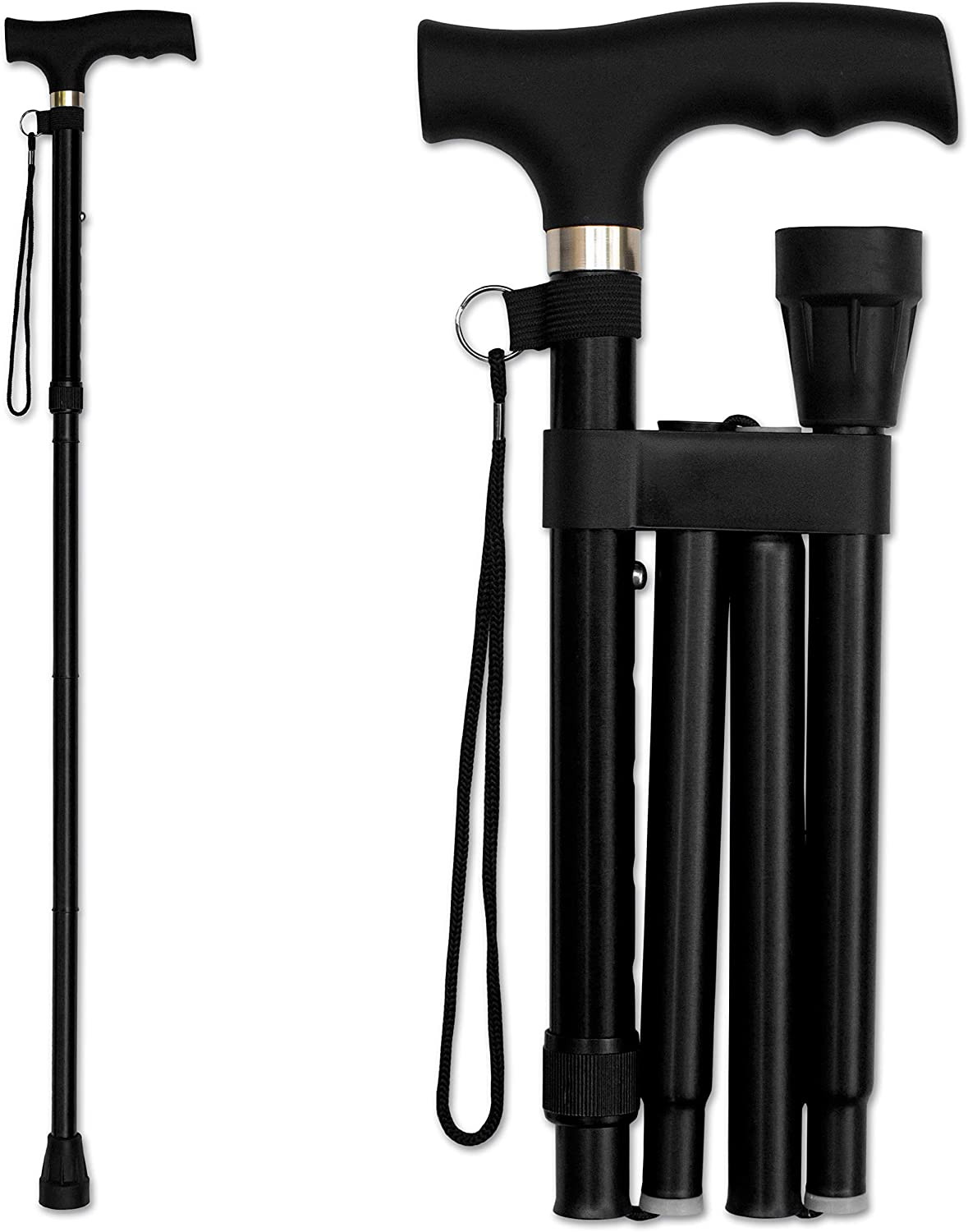 Folding Cane - Foldable Walking Cane with Adjustable Height - Collapsible and Li