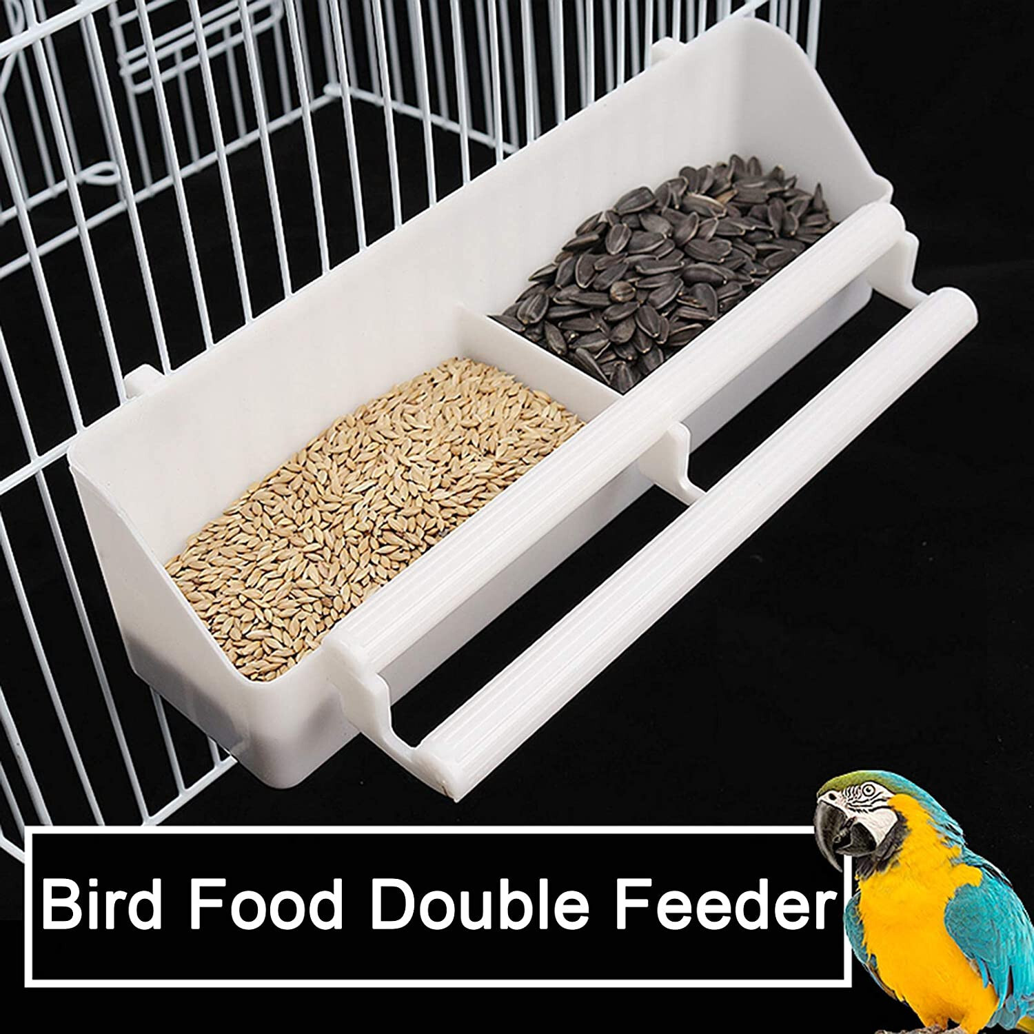 2 of Bird Cage Double Plastic Seed Water Food Feeder Plastic White Cup Bowl