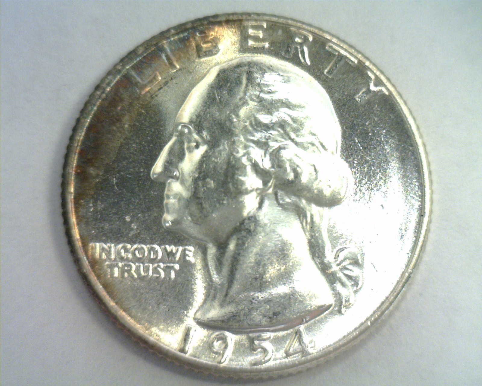 1954 ATTRACTIVE RIM TONING WASHINGTON QUARTER UNCIRCULATED UNC. NICE ORIGINAL