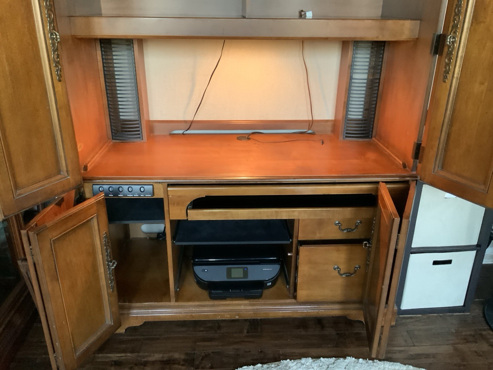 Hooker 2 Piece Office Center Cabinet With Lightning. Good Condition.