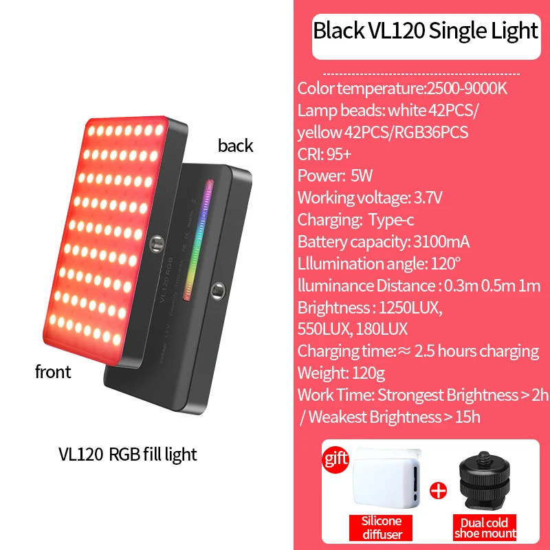 Ulanzi VL120 Full Color RGB Video Light 2500K-9000K LED Photography Lighting Dim