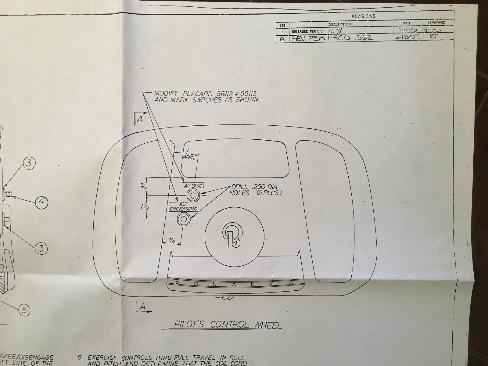 S-tec Control Wheel Switches Installation Schematic for Beech Bonanza