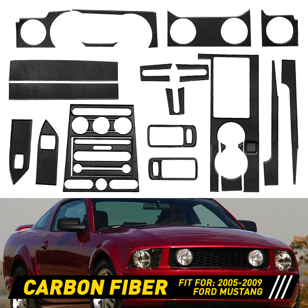22Pcs For Ford Mustang 2005-2009 Carbon Fiber Full Set Interior Decor Cover Trim