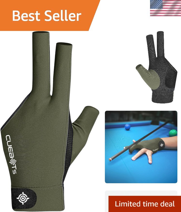 Pure Pool Glove for Left Hand, 3 Finger Billiard Gloves, Low-Friction Cue Con...