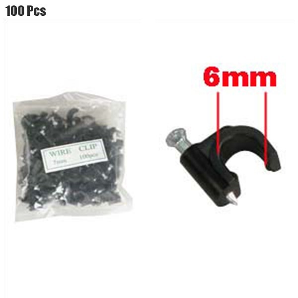 100 Pcs 6mm Nail Cable Clip Clamp Tacks RG59 Coax Cat6 Cat5e Cord Wire Black