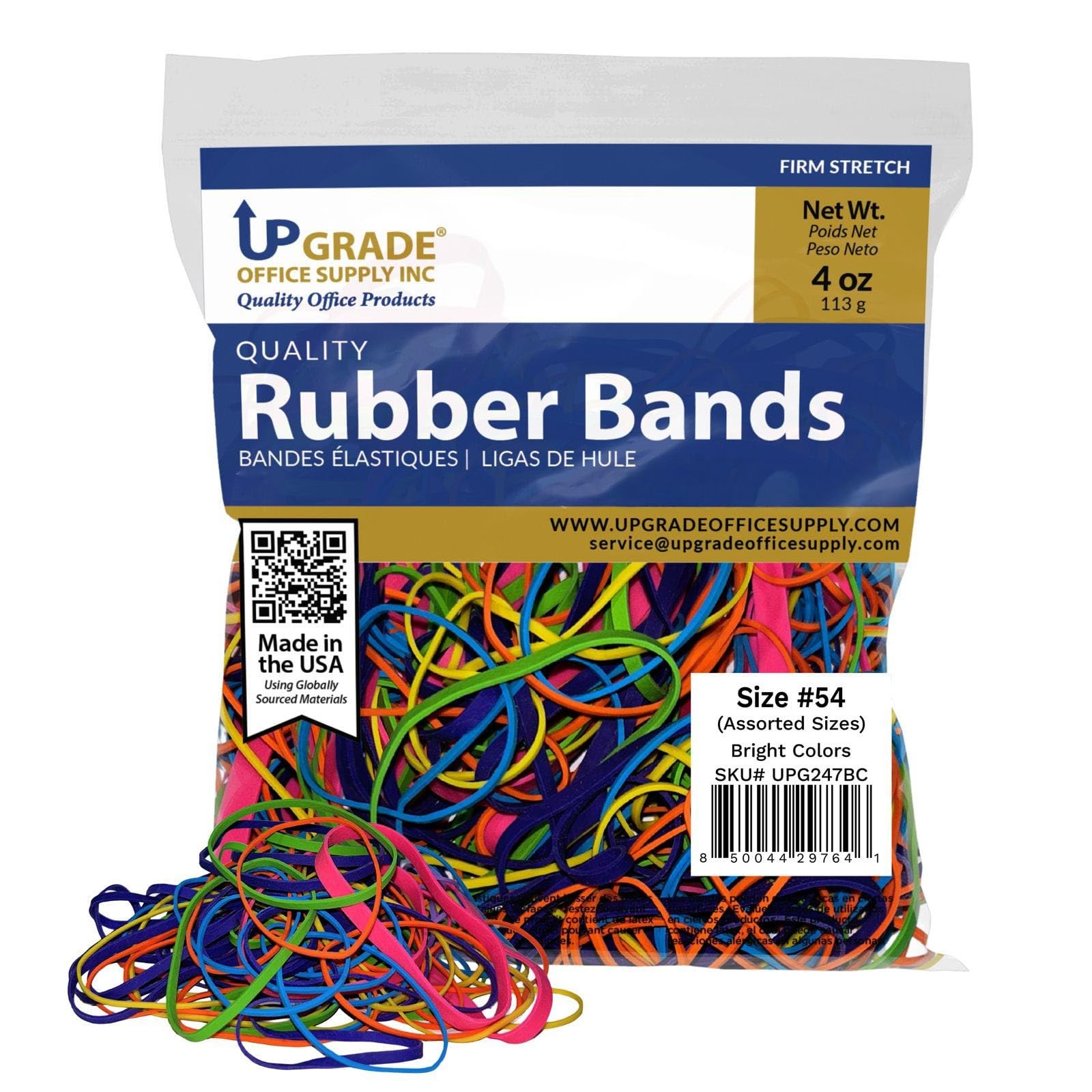 Upgrade Office Supply Rubber Bands, Assorted Sizes & Bright Colors, 1/4 lb Bag,
