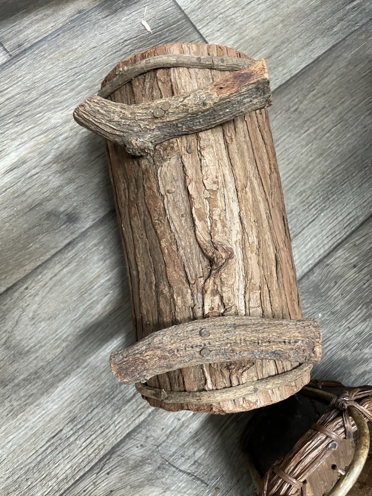 Handmade Baskets Rustic Lot Of 2 Tree Bark & Vine Brown 2 Sizes