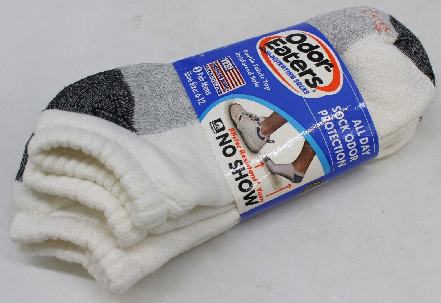 Odor Eaters No Show Mens Socks 3 Pairs Size 6 - 12 Blister Resistant Cotton