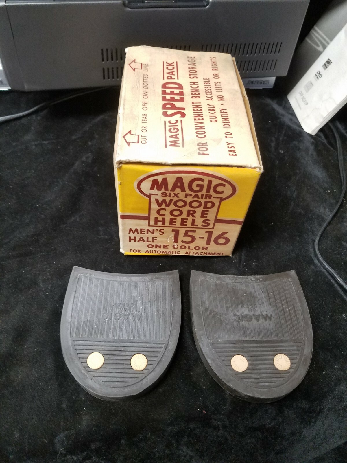1 Pair Vintage Magic Six Pair Wood Core Heels Men's Half 15-16 in Open Box