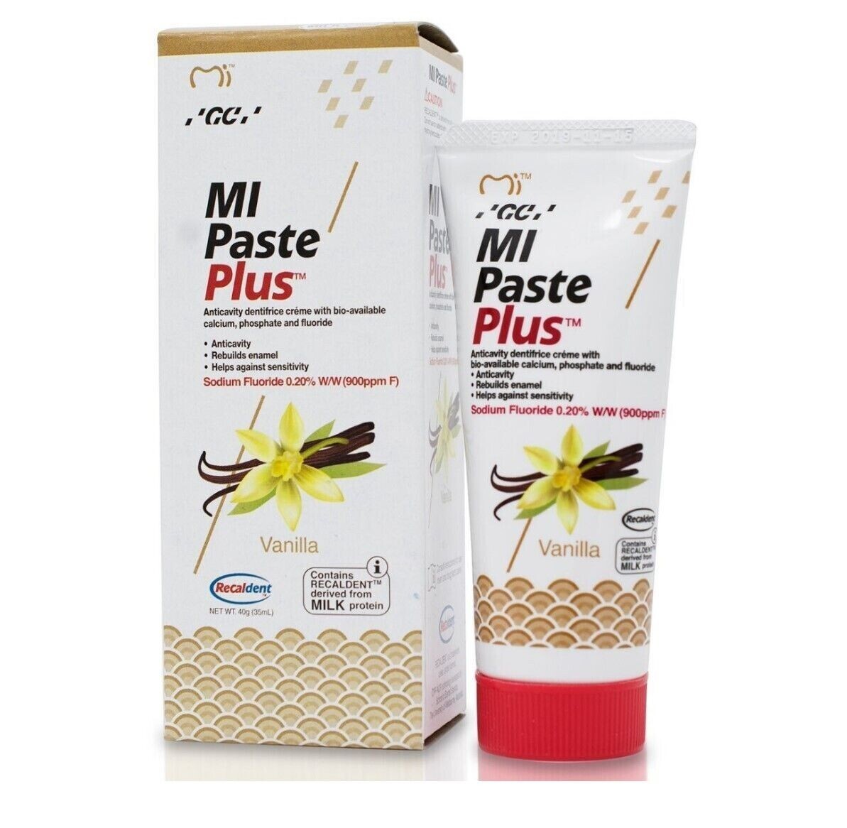 GC MI Paste Plus Topical Tooth Crème 0.20% Sodium Fluoride 40g Tube - VANILLA