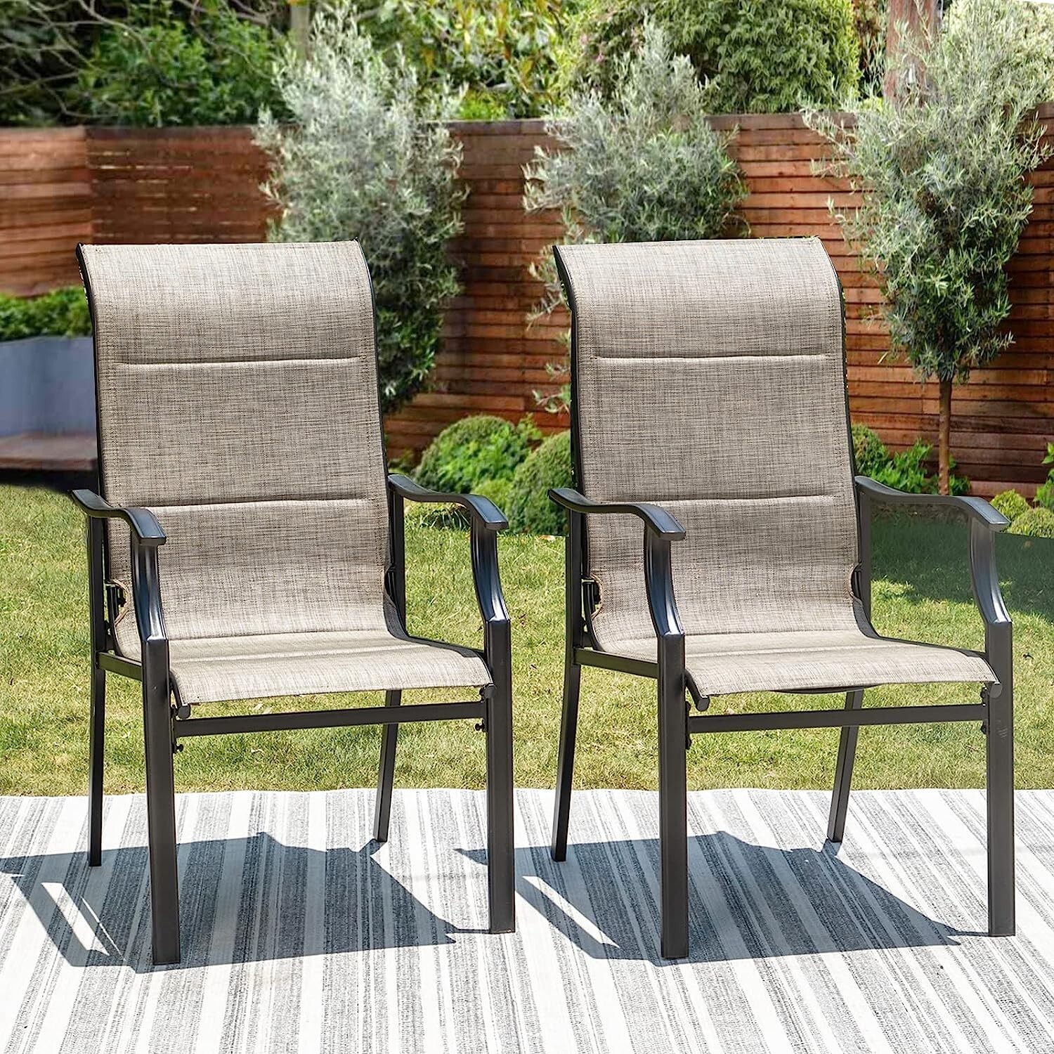 Outdoor Dining Chairs Set of 2, High Back Textilene Fabric Padded Armchairs