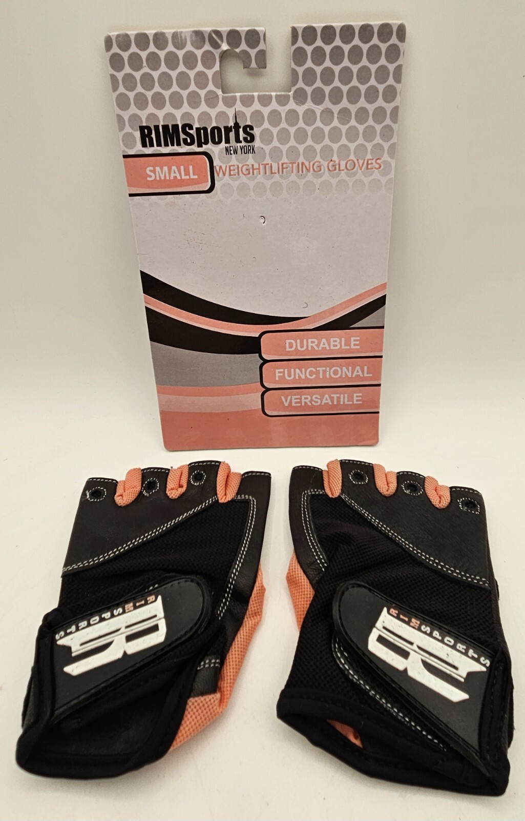 RIMsports Weightlifting Weight Lifting Fingerless Gloves Black & Peach Size S