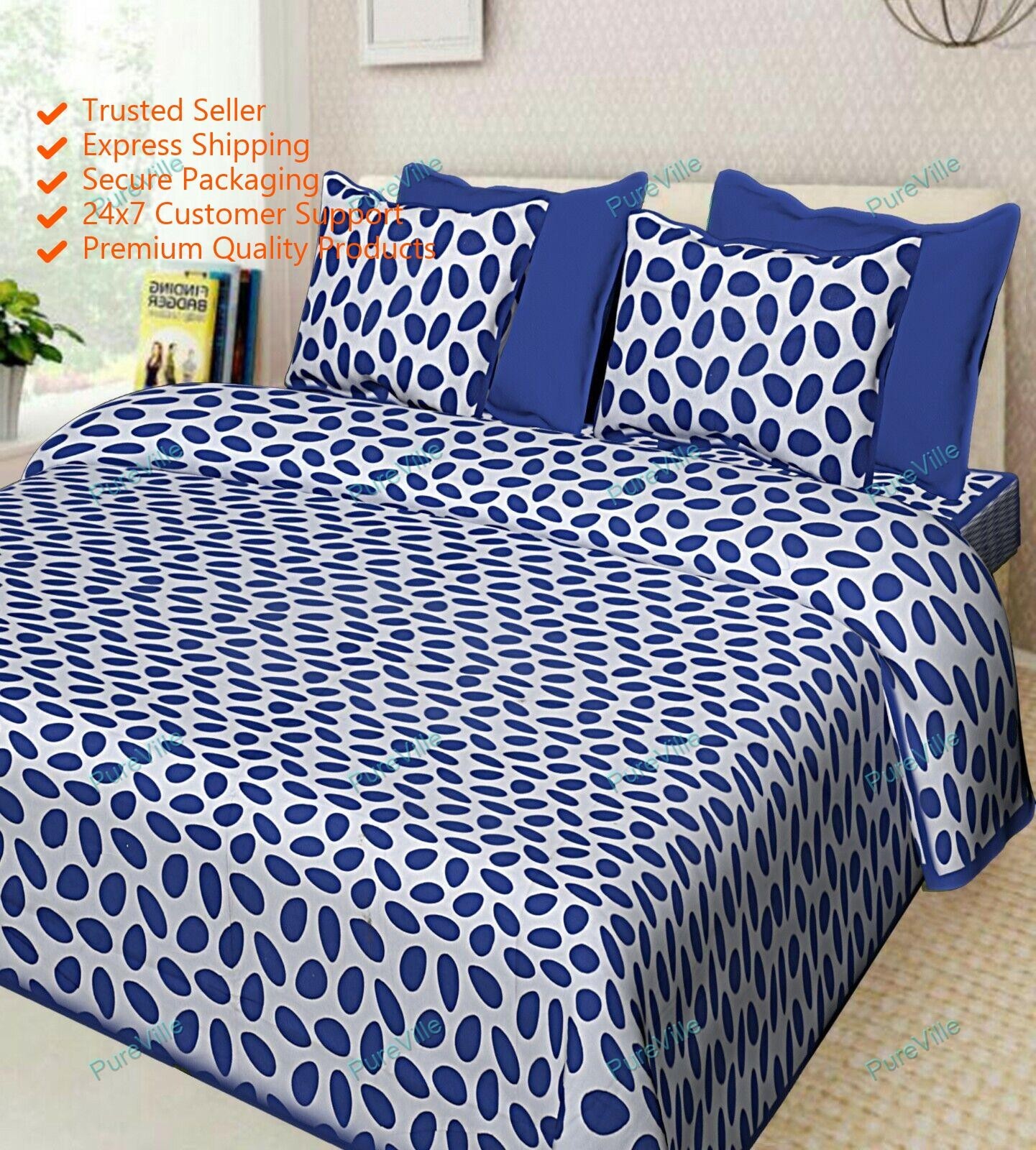 Geomatric Printed Pure Cotton Double Bed Sheet With Two Pillow Cover 90x108 KING