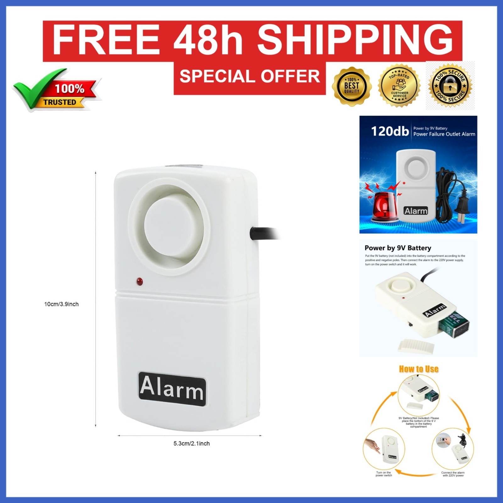QWORK Power Failure Alarm, 2 Pack Automatic Cut Outage 2