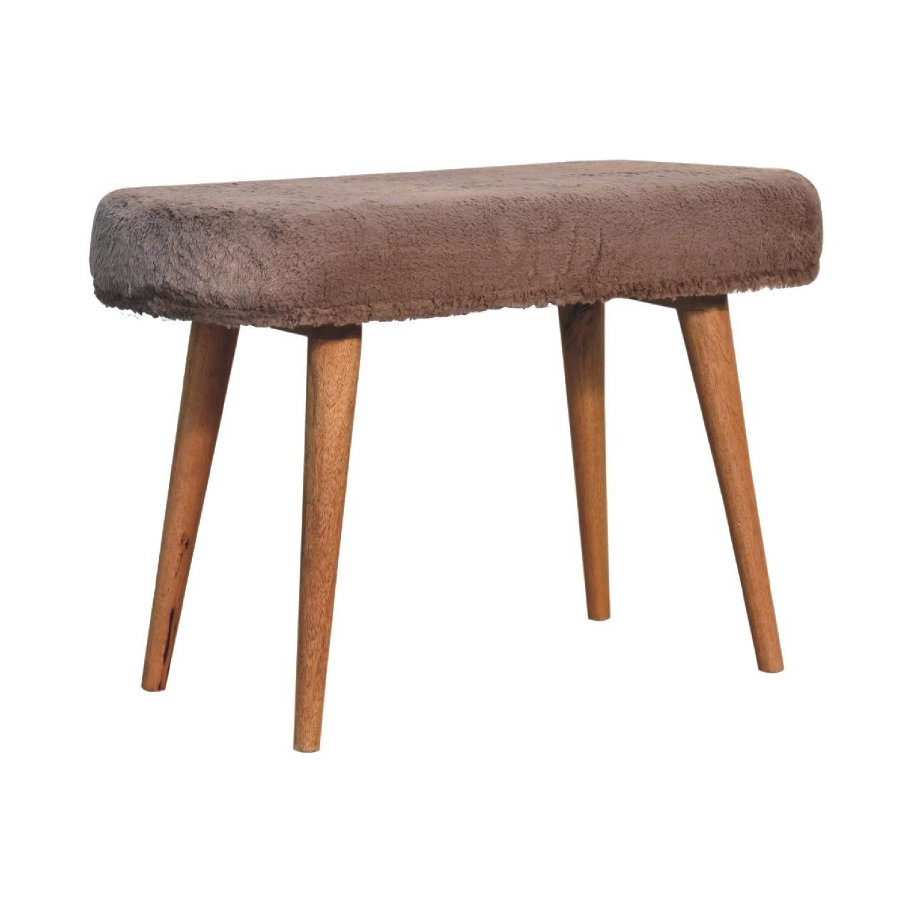 Oak-Finish Solid Wood Upholstered Bench