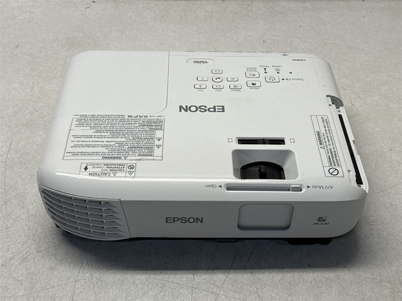 EPSON VS250(H838A) 3LCD 3200 LUMENS PROJECTOR W POWER & HDMI CORD 50 LAMP HRS