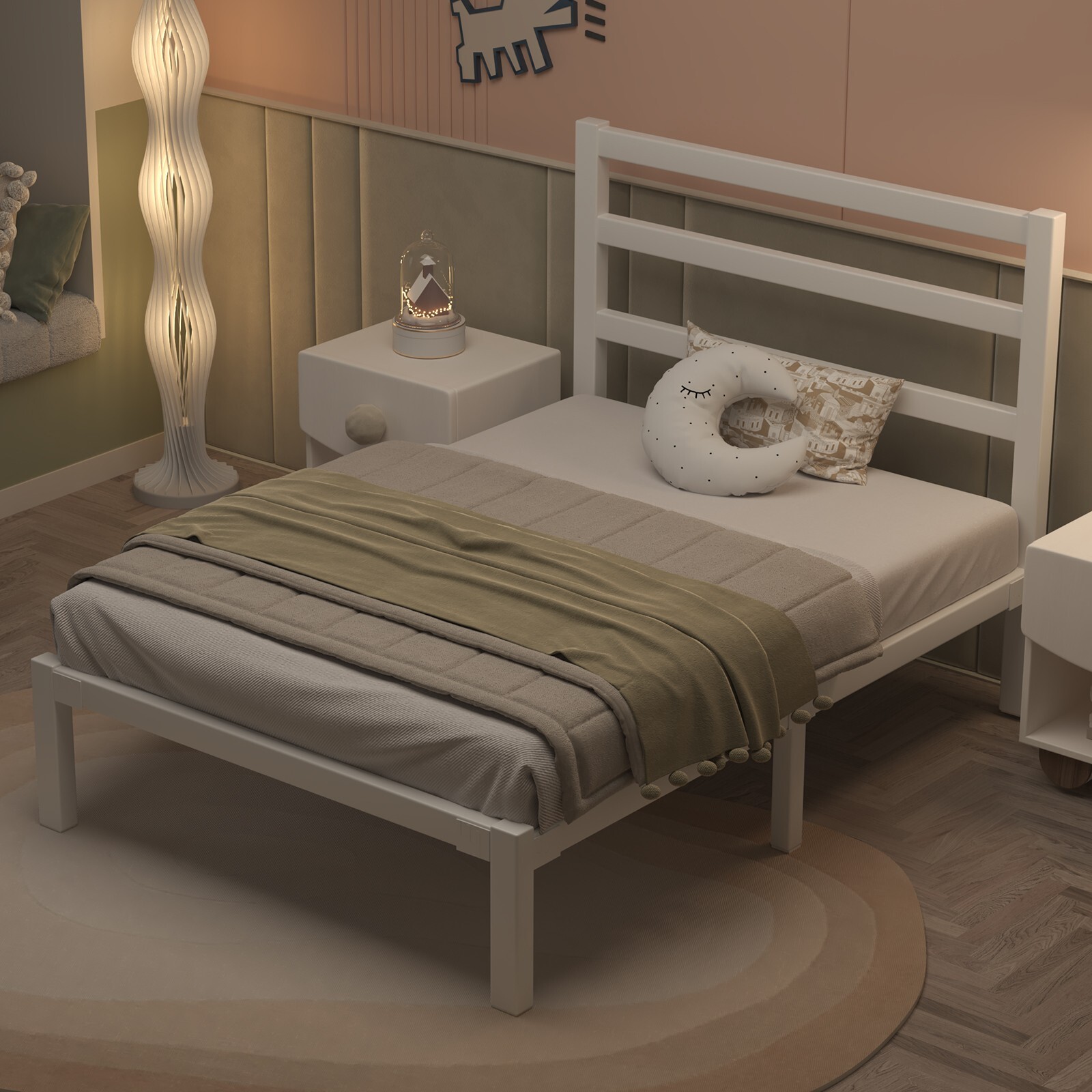 Twin Size Bed Frame with Headboard Strong Metal Slats Support