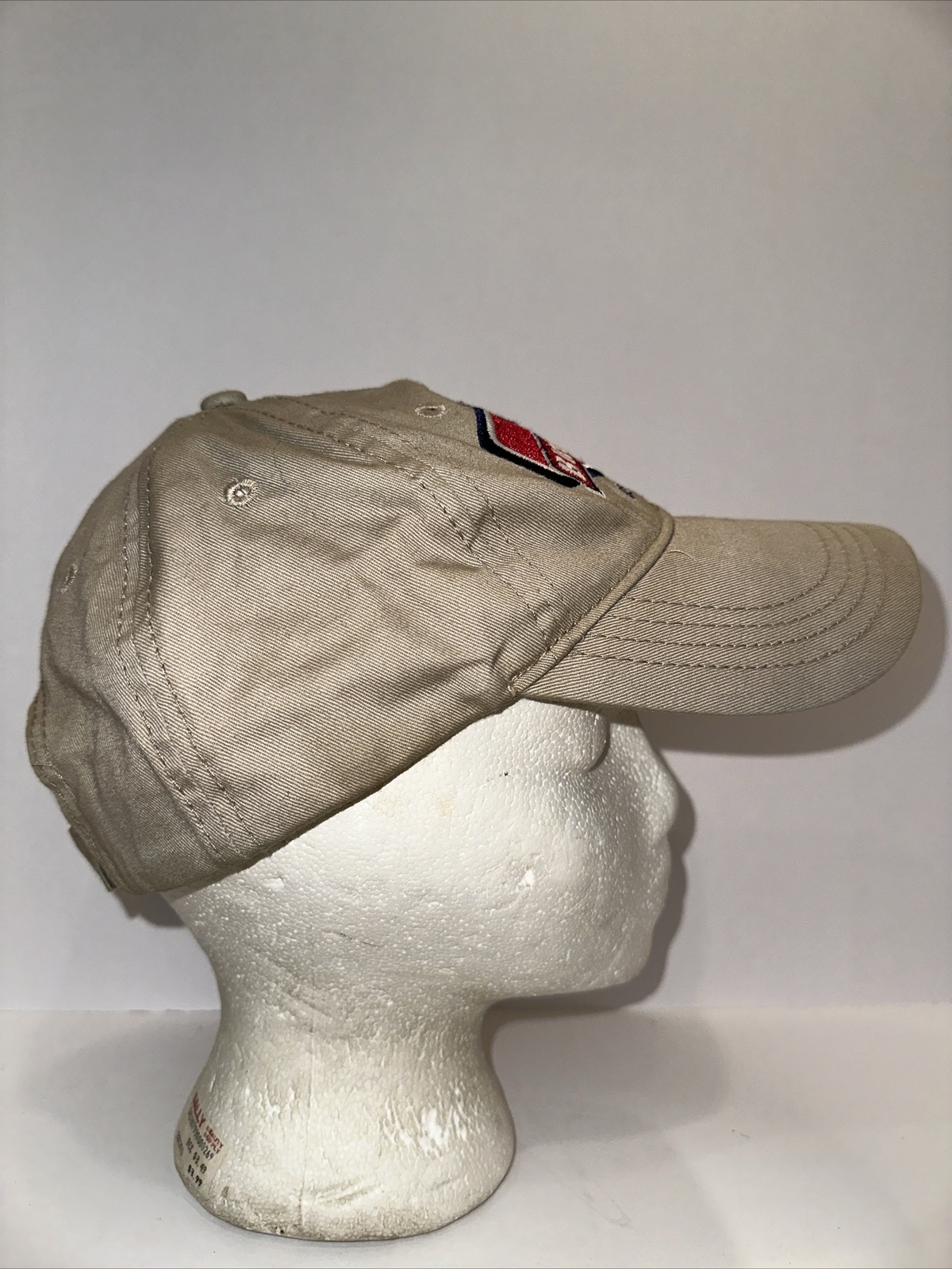 Brussels Belgium Patch on Hat Cap Maroon Black White on Tan Hook Loop Cotton