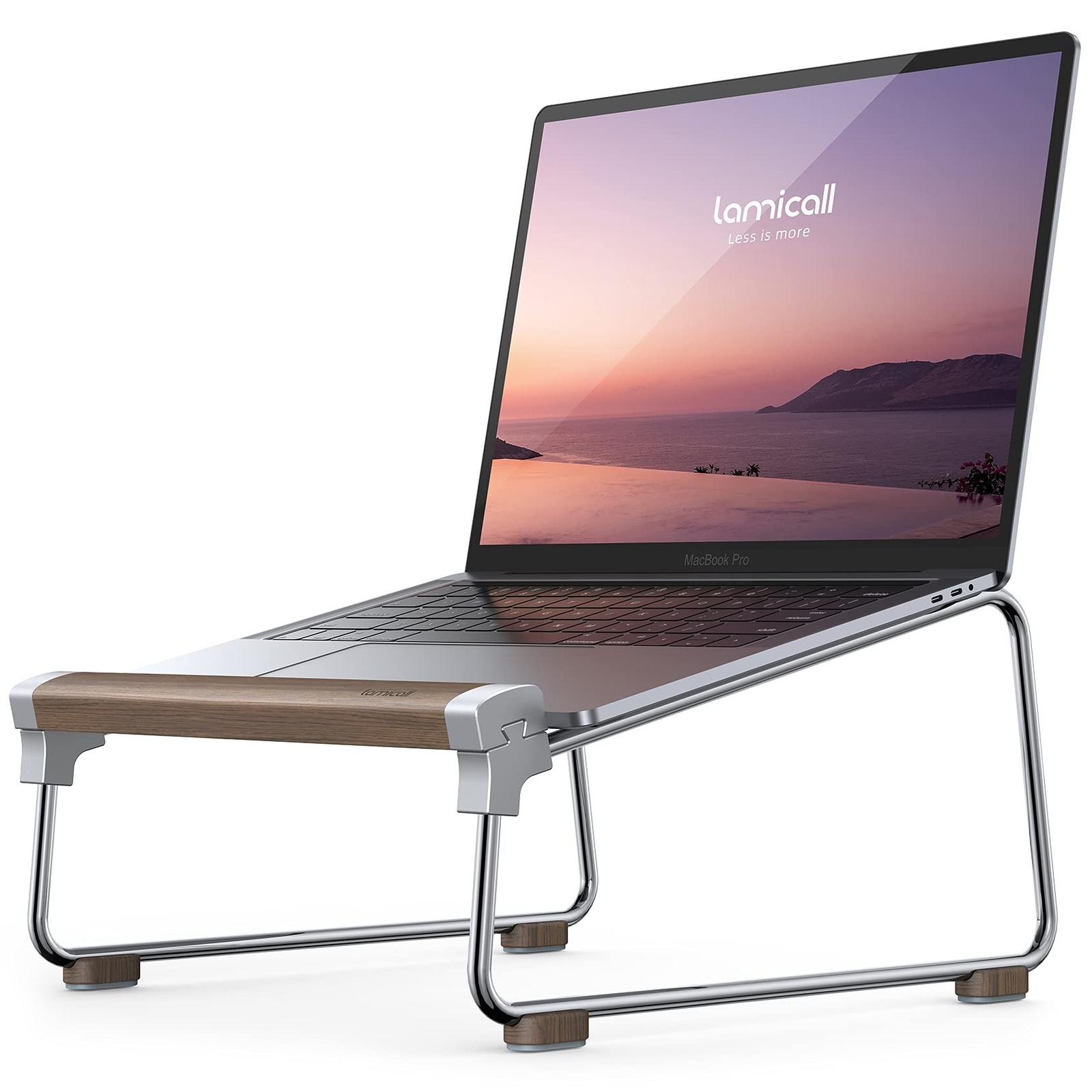 Lamicall Laptop Stand for Desk - Aluminum and Walnut Desktop Notebook Stand H...