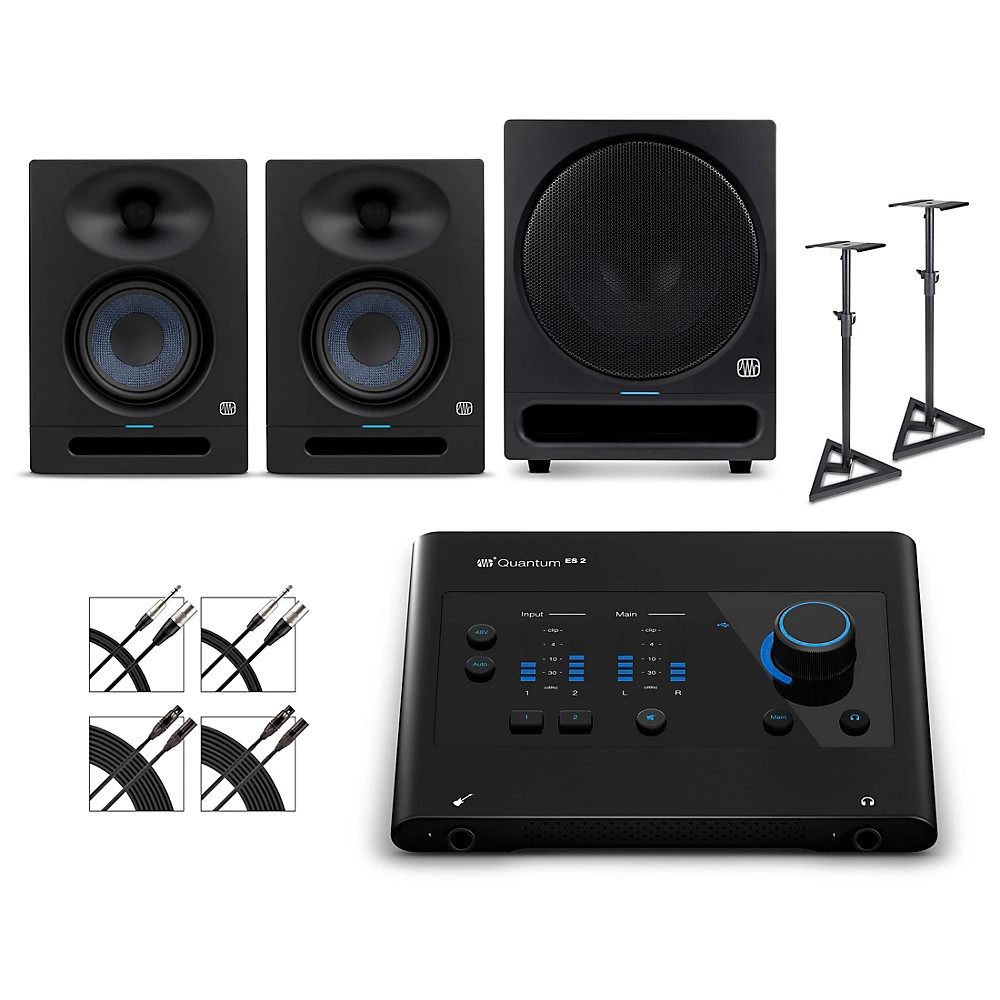 PreSonus Quantum ES2 Interface w/Eris 2nd Gen Pair & Pro Sub10,Cables & Stands