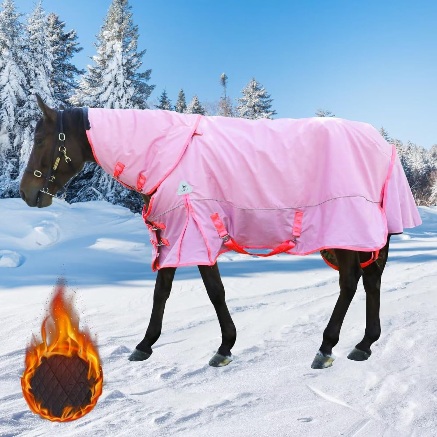 Turnout Blanket for Horses, Waterproof Thickened Horse Sheet with Detachable Nec