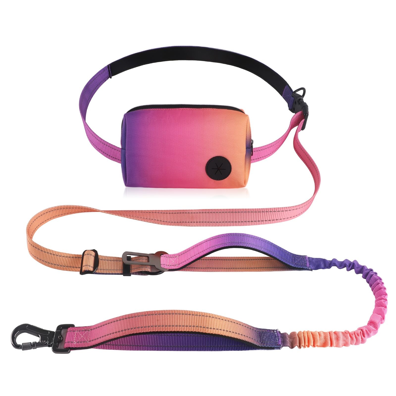 Roses&Poetry Hands Free Dog Leash with Zipper Pouch, 6-9ft Bungee Waist Leash...