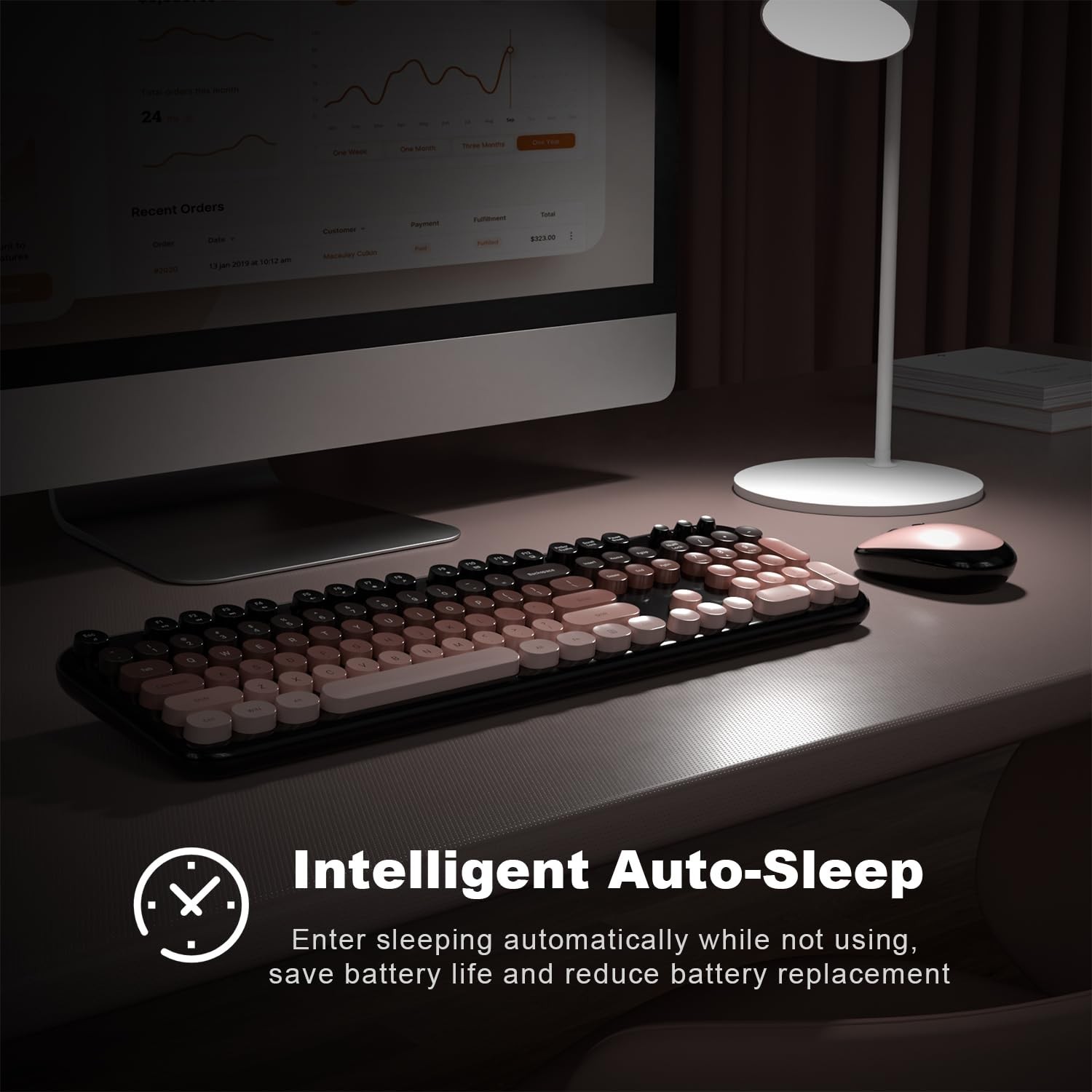 Wireless Keyboard and Mouse Combo, Typewriter Full Size Retro Keyboard with N...