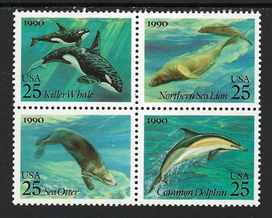 USA - 1990 MNH 25c Block of 4 Sea Creatures ..........Scott #2508-2511