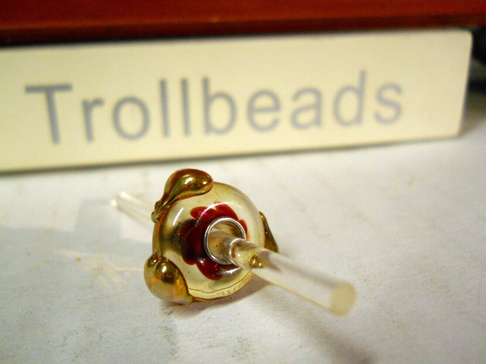 Elfbeads 925 Sterling Silver Core Glass RUBY RED GOLD HEARTS BEAD Trollbeads