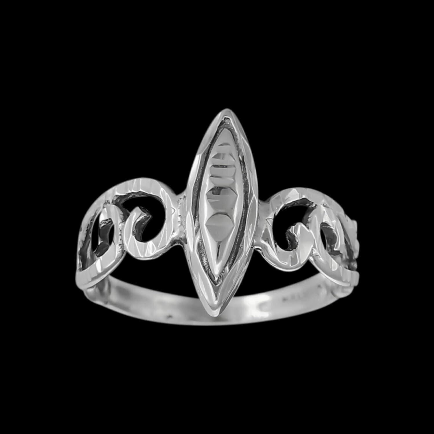 Sterling Silver Diamond Cut Scrollwork Marquise Ring