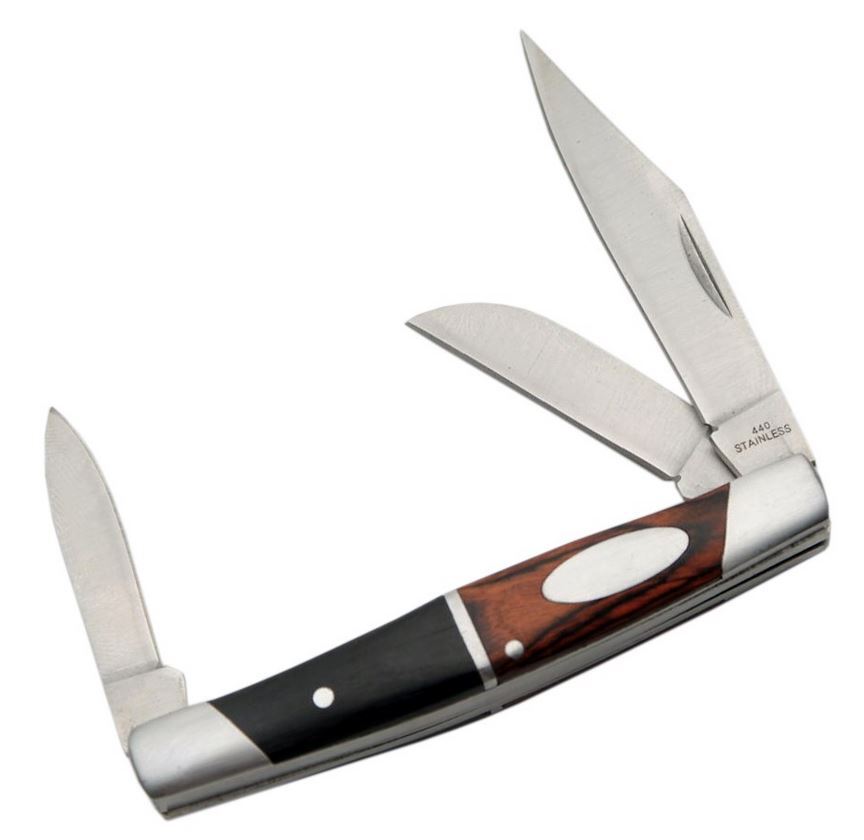 FOLDING POCKET KNIFE Rite Edge 3.5" Black Brown Burlwood Pen Knife 3 Blade