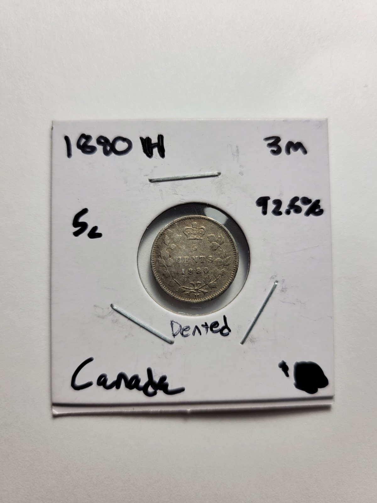 1880 H Canada 5 Cents - 92.5% Silver - Foreign Coin - KM# 2