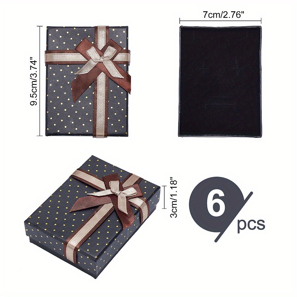 6pcs Rectangle Cardboard Jewelry boxes Velours inside with Bowknot Black