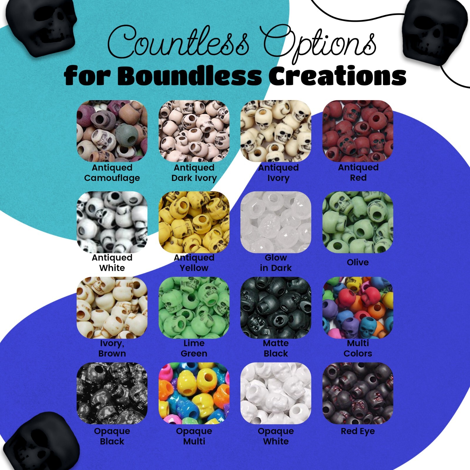 Skull Beads Jewelry Making Halloween Decorations Art Crafts Made USA 100PC