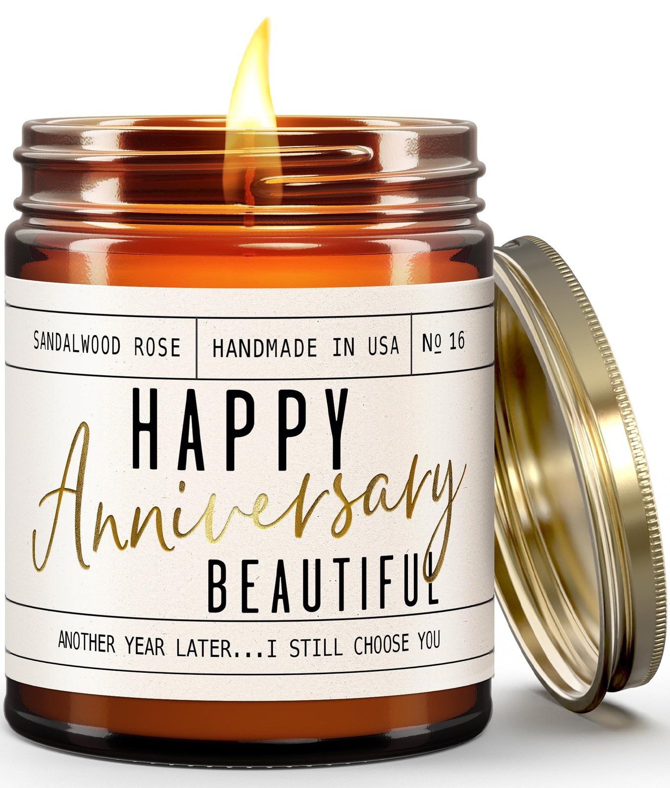 Anniversary Gifts for Women - 'Happy Anniversary Beautiful' Candle, w/Sandalw...