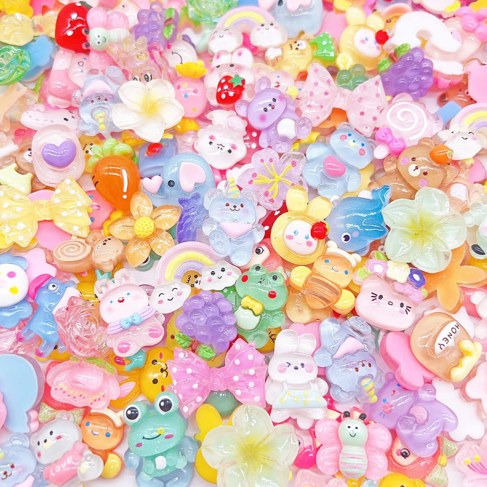 120 Pcs Embellishments Cute Set, Flat Back Bulk Mixed Resin Set Ornament Scra...