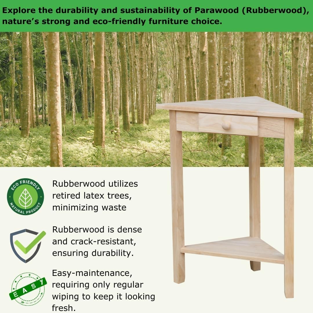 New Corner Accent Table Unfinished solid real wood sturdy parawood
