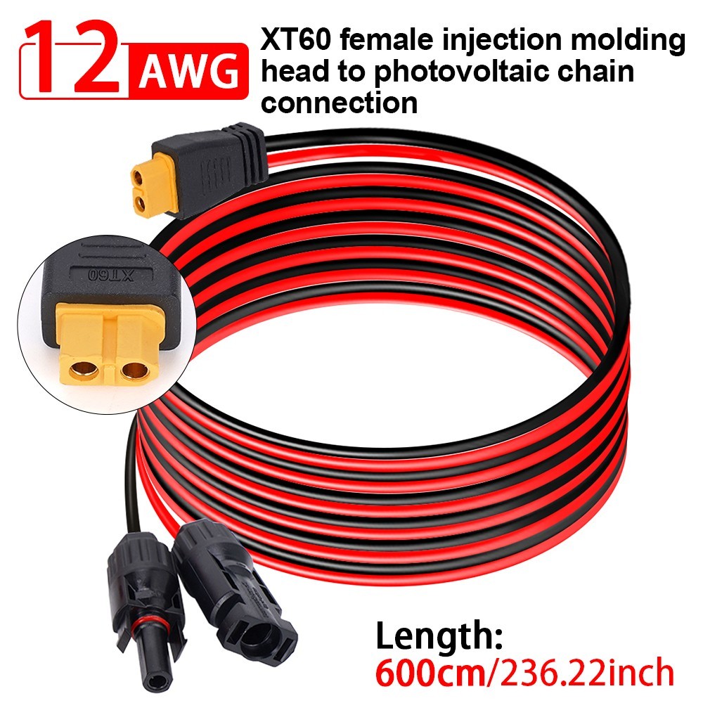 20ft Solar Panel Extension Cable Wire XT60 Female to Solar Connectors Black Red