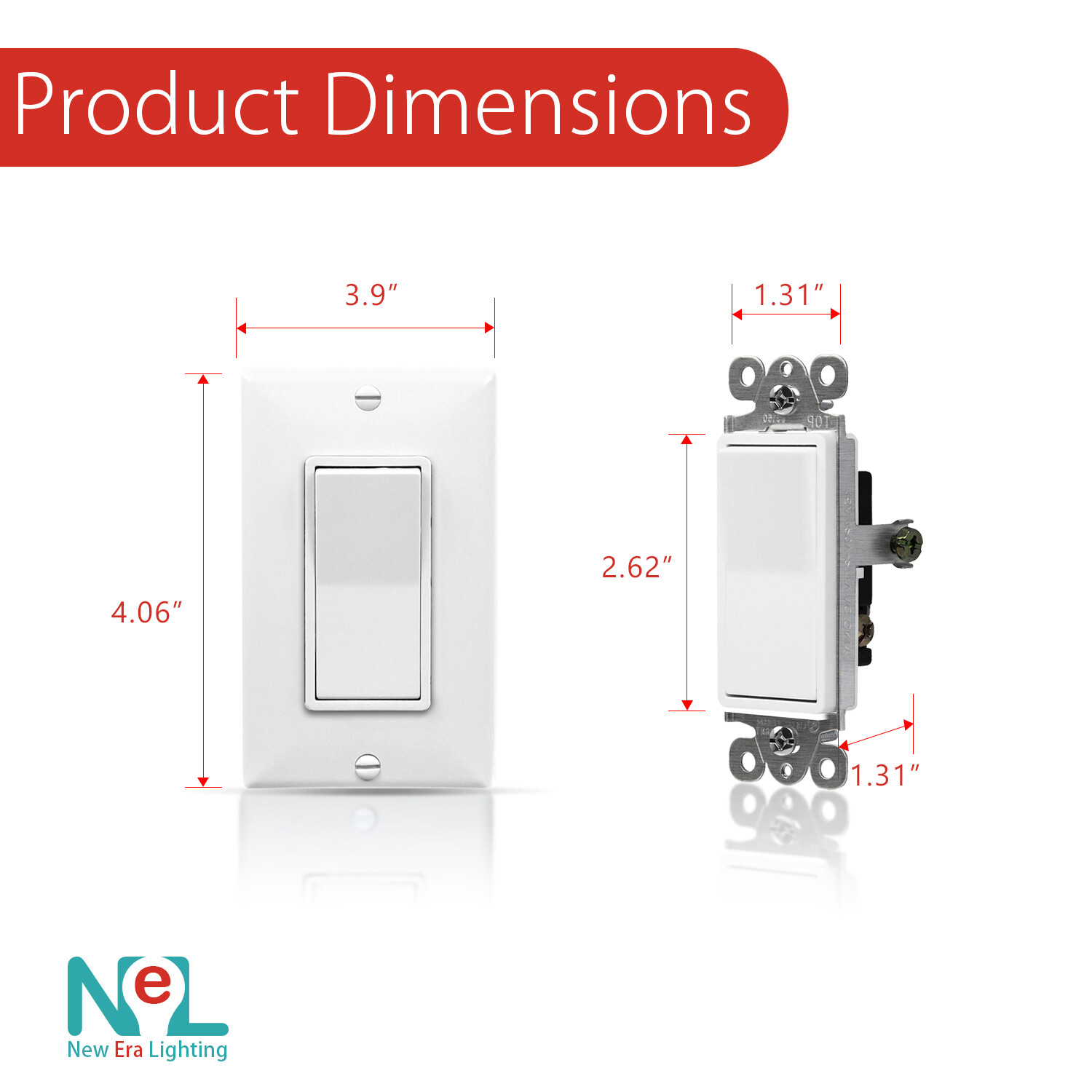 3-Way, Single-Pole, Wall Light Switch, On/Off Rocker Paddle Switch, UL, 10 Pack