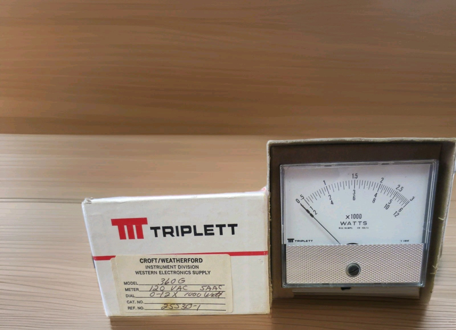 Triplett WATT Meter 360G, 0-12X 1000 Watt, NOS 120Vac Wattmeter 25530-1
