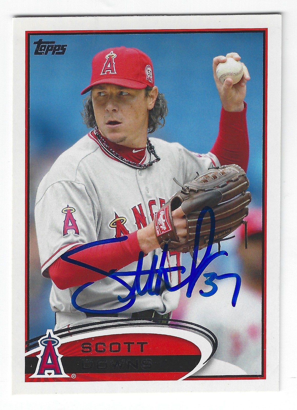 SCOTT DOWNS LOS ANGELES ANGELS SIGNED CARD CUBS EXPOS BLUE JAYS ROYALS BRAVES